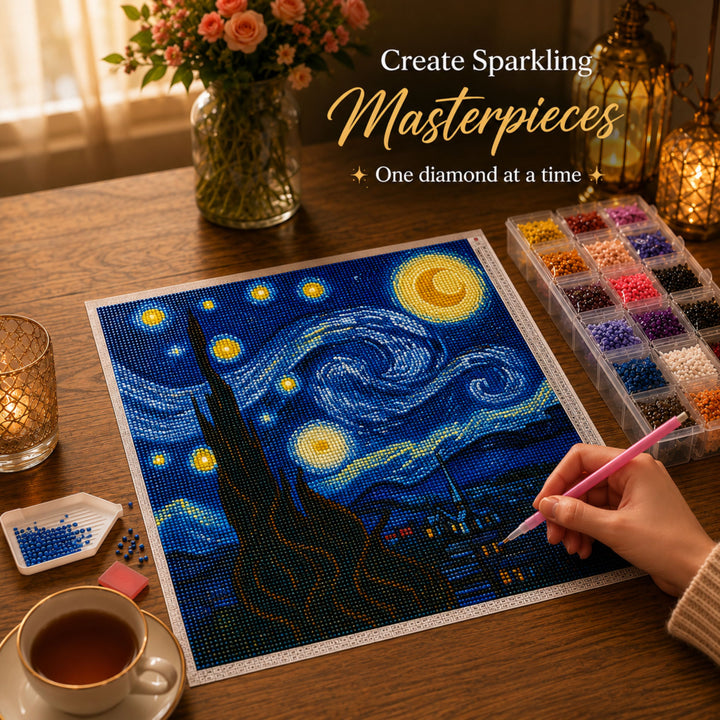 Webby DIY Starry Night 5D Diamond Painting Art and Craft Kit | Waterproof Canvas, Includes Diamond Pen, Stress Relief Activity, Resealable Storage Bags, Colour Chart Included