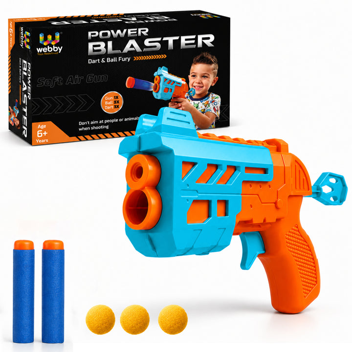 Webby Power Blaster Toy Gun with Soft Foam Dart and Balls for Kids | Dual Barrel Design, Includes 3 Darts & 3 Balls, Ages 6+ Years, Easy Pull Trigger, Lightweight