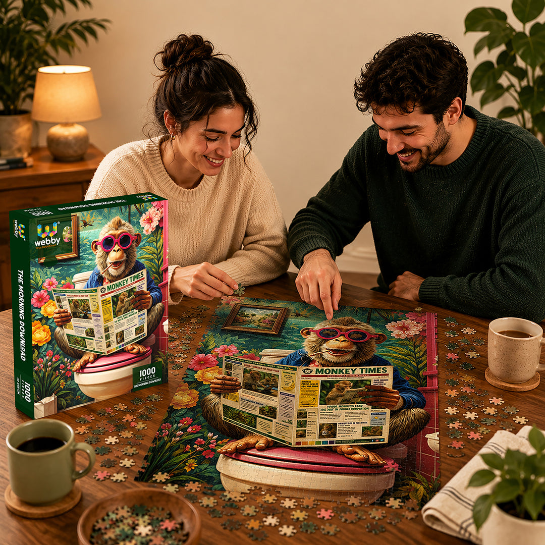 Webby The Morning Download Monkey Jigsaw Puzzle 1000 Pieces | Humorous Artwork, Vibrant Colours, For Adults & Families, Monkey Times Theme