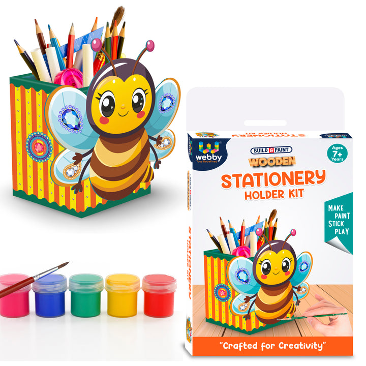 Webby Wooden DIY Paint Stationery Holder Art and Craft Toy | Birthday Return Gift | Colour Paint Activity Kit for Kids