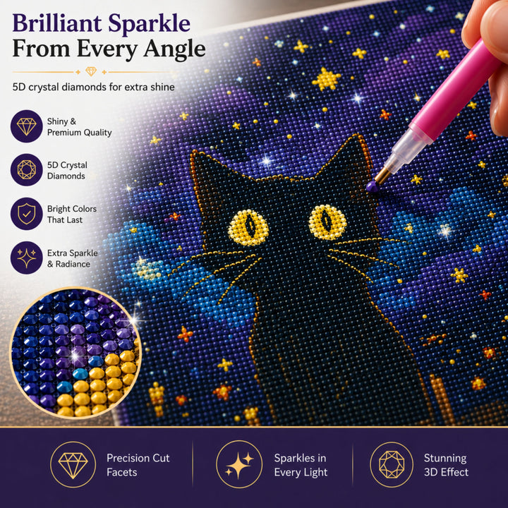 Webby Mystic Cat 5D Diamond Painting Art and Craft Kit | DIY Activity, Waterproof Canvas, 5D Crystal Diamonds, Includes Tools & Tray, Stress Relief