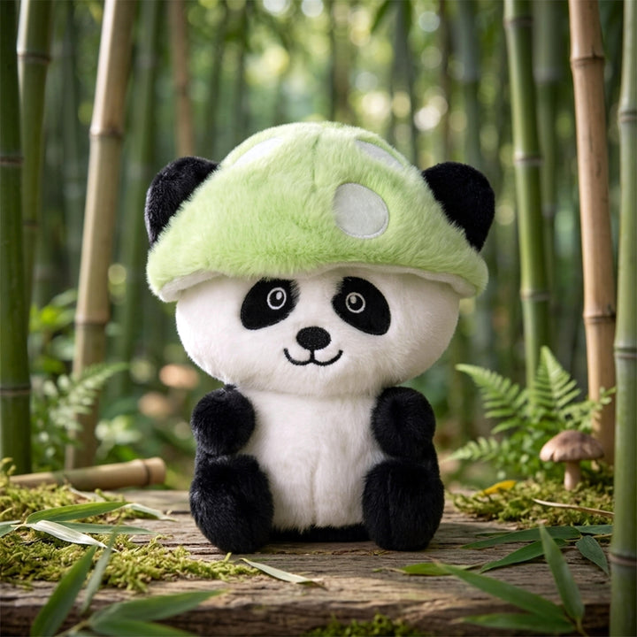 Webby Plush Mushroom-Capped Panda Soft Toy | Soft & Huggable, Ideal Nursery Decor, Green Mushroom Cap, For Kids