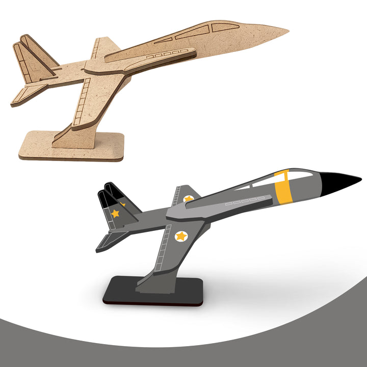 Webby Wooden DIY Paint Fighter Jet Art and Craft Toy | Birthday Return Gift | Colour Paint Activity Kit for Kids
