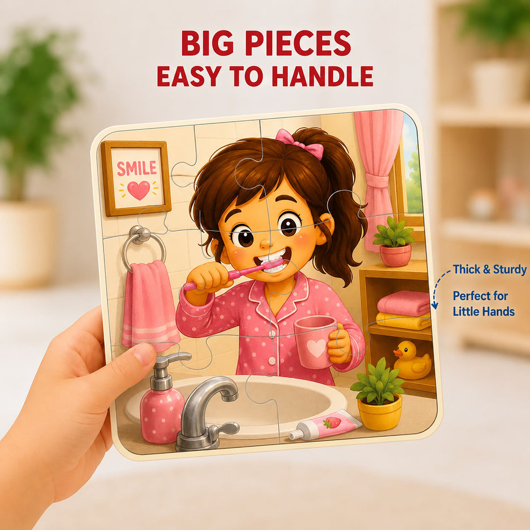Webby Daily Routines Level Up Jigsaw Puzzle for Kids | 8 Puzzles in Box, 3 Difficulty Levels, 6-9 Pieces per Puzzle, Age 2+ Years