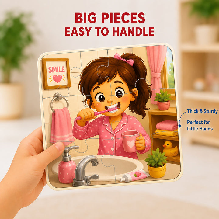 Webby Daily Routines Level Up Jigsaw Puzzle for Kids | 8 Puzzles in Box, 3 Difficulty Levels, 6-9 Pieces per Puzzle, Age 2+ Years
