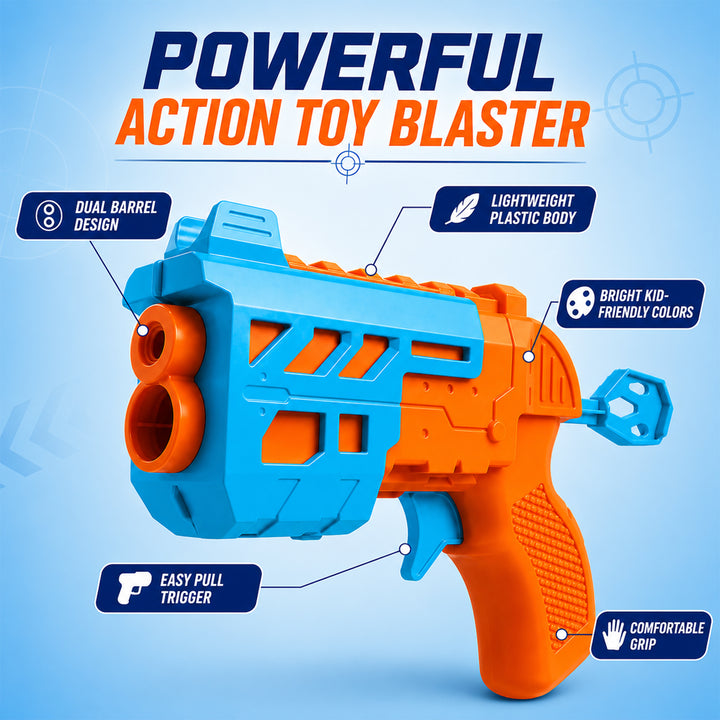 Webby Double Trouble Blaster Toy Gun with Soft Foam Bullets for Kids | 2 Guns Included, 8 Balls & 3 Darts, Dart & Ball Fury, For Ages 3+, 2-Player Battle Set