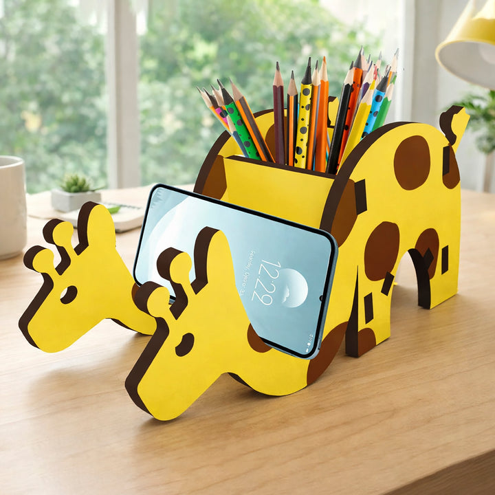 Webby Wooden DIY Paint Giraffe Pen and Pencils Holder Art and Craft Toy | Birthday Return Gift | Colour Paint Activity Kit for Kids