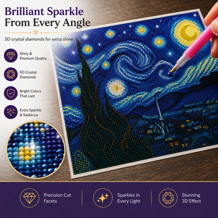 Webby DIY Starry Night 5D Diamond Painting Art and Craft Kit | Waterproof Canvas, Includes Diamond Pen, Stress Relief Activity, Resealable Storage Bags, Colour Chart Included