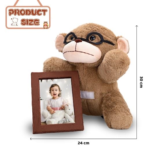 Webby Plush Monkey with Specs and Photoframe Soft Toys | Birthday Gift for Kids and Adults (Brown)