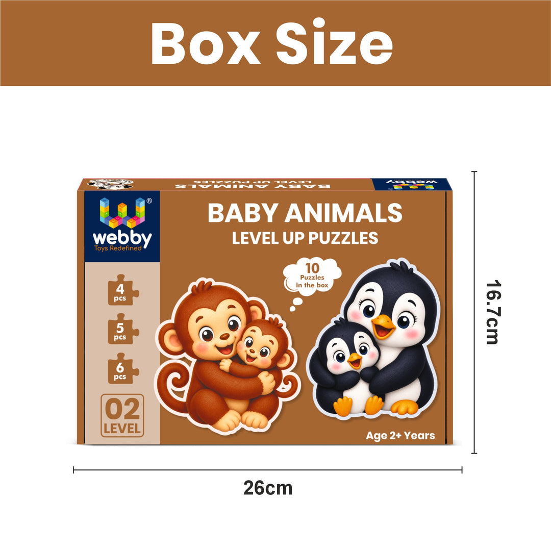 Webby Baby Animals Level Up Jigsaw Puzzle for Kids | 10 Puzzles in 1 Box, 4-6 Pieces per Puzzle, Age 2+ Years