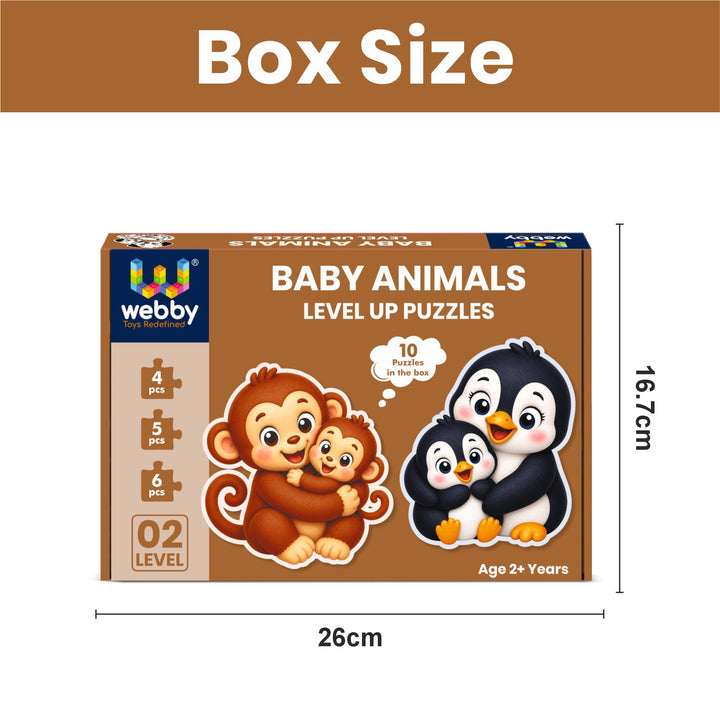 Webby Baby Animals Level Up Jigsaw Puzzle for Kids | 10 Puzzles in 1 Box, 4-6 Pieces per Puzzle, Age 2+ Years