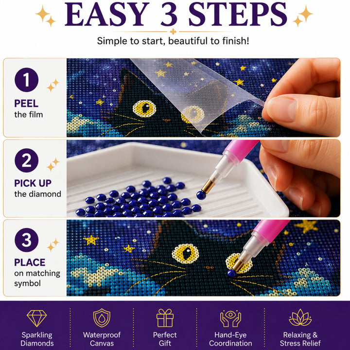 Webby Mystic Cat 5D Diamond Painting Art and Craft Kit | DIY Activity, Waterproof Canvas, 5D Crystal Diamonds, Includes Tools & Tray, Stress Relief