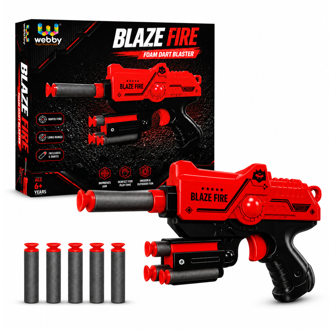 Webby Blaze Fire Foam Dart Blaster Toy Gun for Kids | Rapid Fire, Rotating Drum, Ergo-Trigger, Age 6+ Years, Indoor & Outdoor Fun Visit the Webby Store