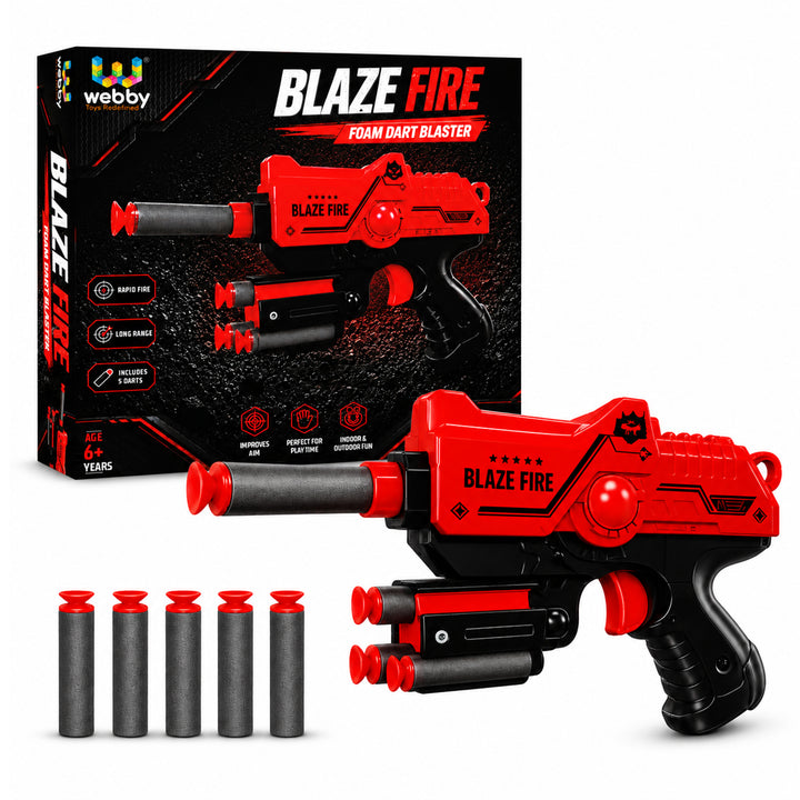 Webby Blaze Fire Foam Dart Blaster Toy Gun for Kids | Rapid Fire, Rotating Drum, Ergo-Trigger, Age 6+ Years, Indoor & Outdoor Fun Visit the Webby Store