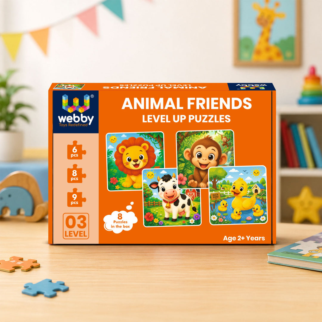 Webby Animal Friends Level Up Jigsaw Puzzle for Kids | 8 Puzzles in a Box, 3 Difficulty Levels, Age 2+ Years
