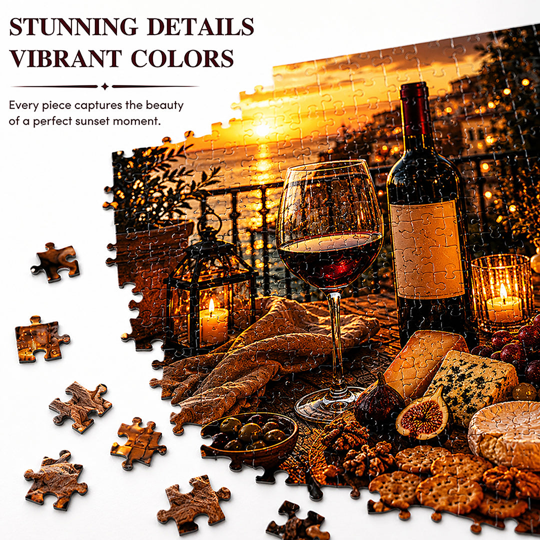 Webby Wine and Cheese Jigsaw Puzzle 1000 Pieces | Precision-Cut Pieces, Vibrant Rich Colours, Family Activity, Sunset Art Design