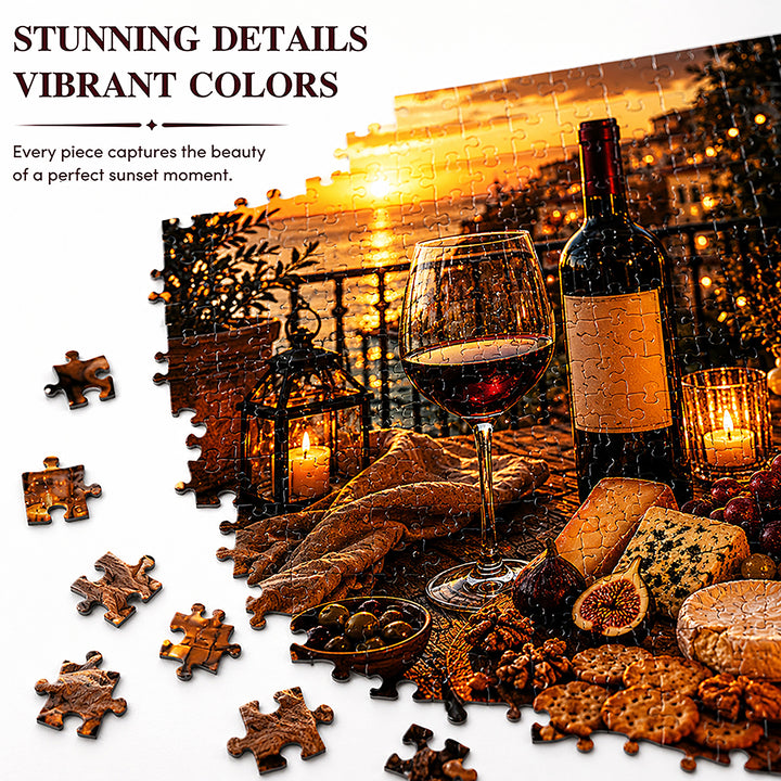 Webby Wine and Cheese Jigsaw Puzzle 1000 Pieces | Precision-Cut Pieces, Vibrant Rich Colours, Family Activity, Sunset Art Design