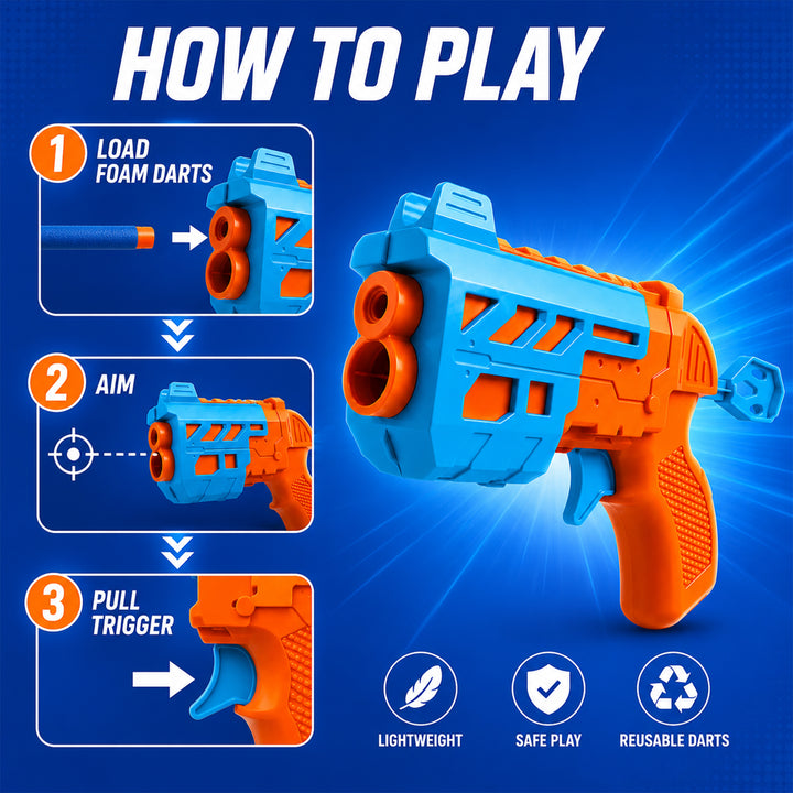 Webby Power Blaster Toy Gun with Soft Foam Dart and Balls for Kids | Dual Barrel Design, Includes 3 Darts & 3 Balls, Ages 6+ Years, Easy Pull Trigger, Lightweight
