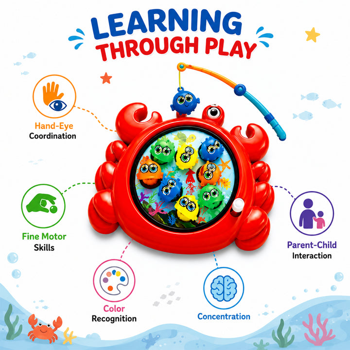 Webby Manual Rotating Magnetic Crab Fishing Game for Kids | Magnetic Fishing Rod, Rotating Fish Board