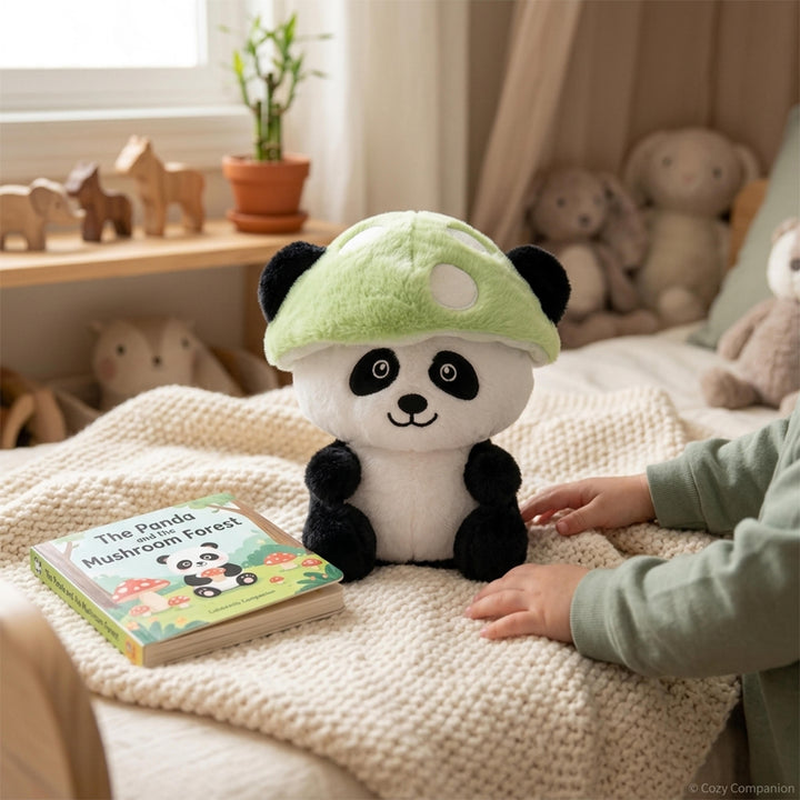 Webby Plush Mushroom-Capped Panda Soft Toy | Soft & Huggable, Ideal Nursery Decor, Green Mushroom Cap, For Kids