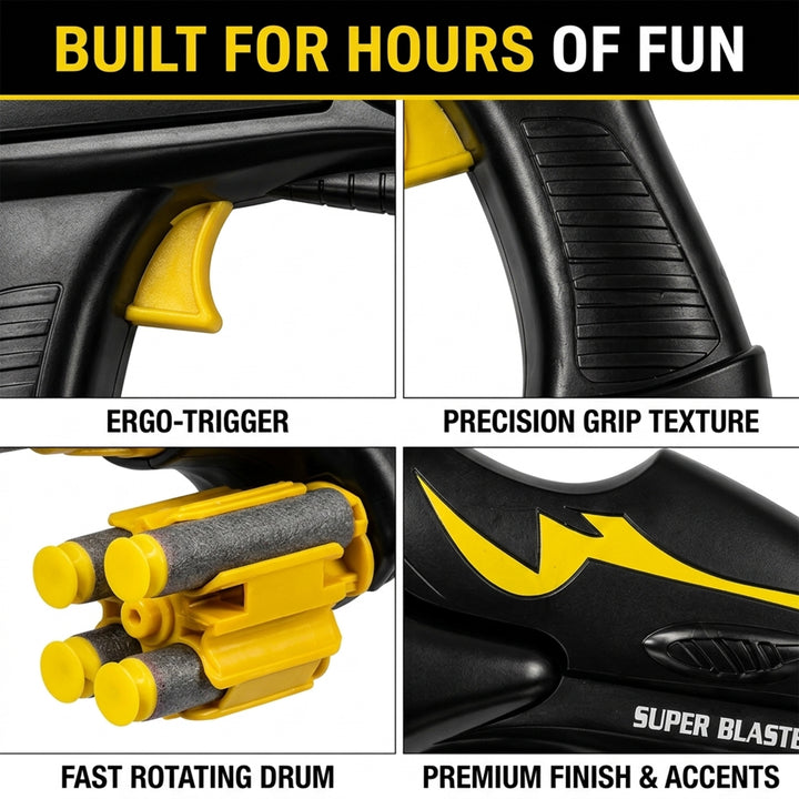 Webby Super Blaster Toy Gun with Soft Foam Bullets for Kids | Rapid Fire, Rotating Drum, Ergo-Trigger, Age 6+ Years, Indoor & Outdoor Fun