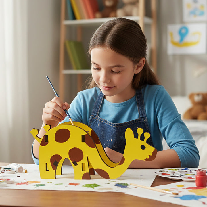 Webby Wooden DIY Paint Giraffe Pen and Pencils Holder Art and Craft Toy | Birthday Return Gift | Colour Paint Activity Kit for Kids