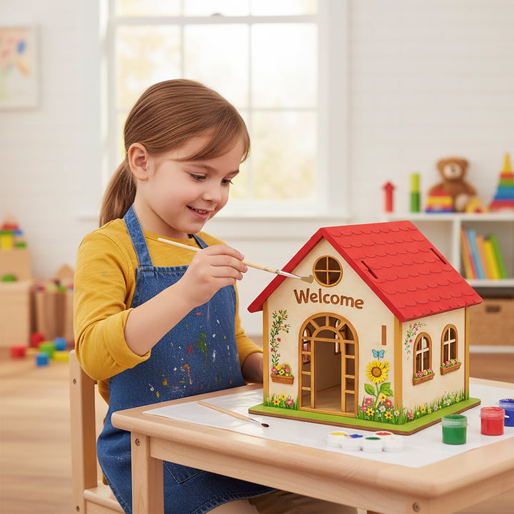 Webby Wooden DIY Paint House Art and Craft Toy | Birthday Return Gift | Colour Paint Activity Kit for Kids