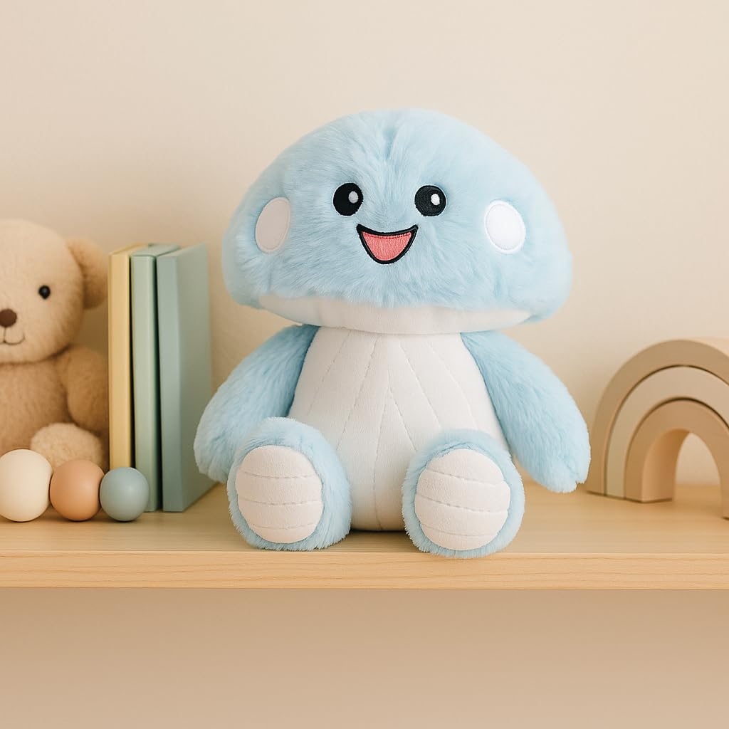 Webby Plush Mushroom Warm Soft Toy | Microwavable for Warmth | Microwavable Soft Toy | Lavender-Scented | Stress Relief Stuffed Toys for Toddler, Kids and Adults (Blue)