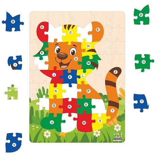 Webby Wooden Tiger Shape Alphabets Montessori Educational Jigsaw Puzzle for Kids