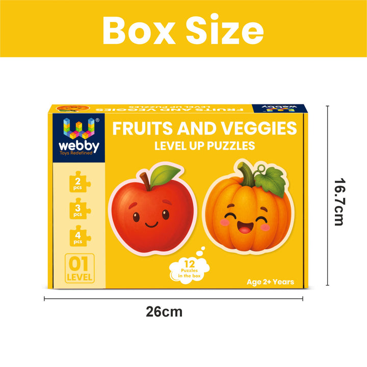 Webby Fruits and Vegetables Level Up Jigsaw Puzzle for Kids | 12 Puzzles in Box, Ages 2+ Years, Montessori Learning, 2-4 Piece Puzzles, Develops Motor Skills