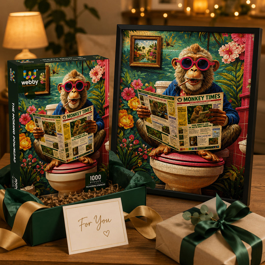 Webby The Morning Download Monkey Jigsaw Puzzle 1000 Pieces | Humorous Artwork, Vibrant Colours, For Adults & Families, Monkey Times Theme