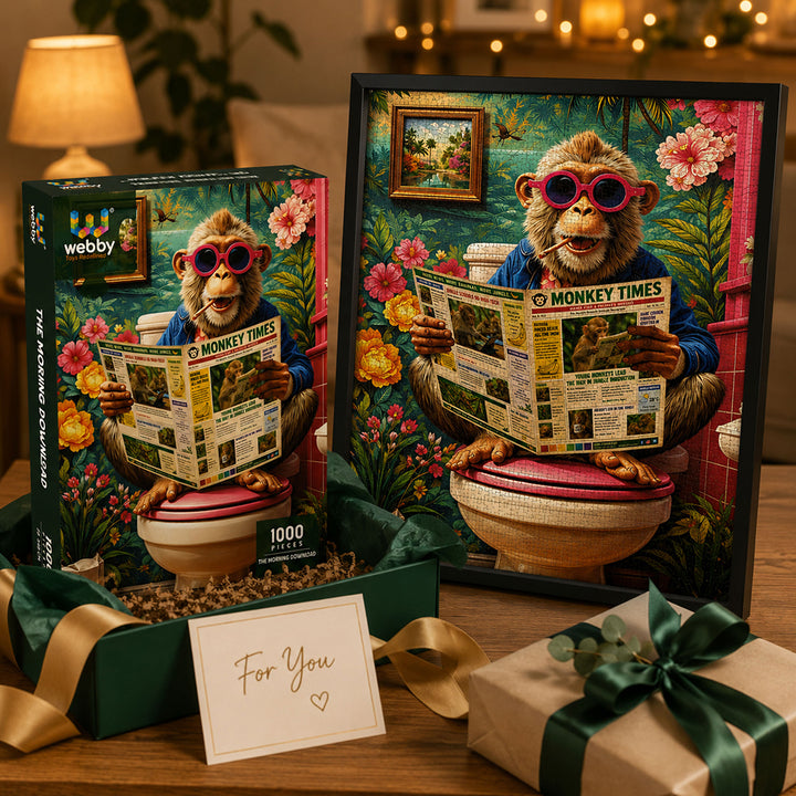 Webby The Morning Download Monkey Jigsaw Puzzle 1000 Pieces | Humorous Artwork, Vibrant Colours, For Adults & Families, Monkey Times Theme