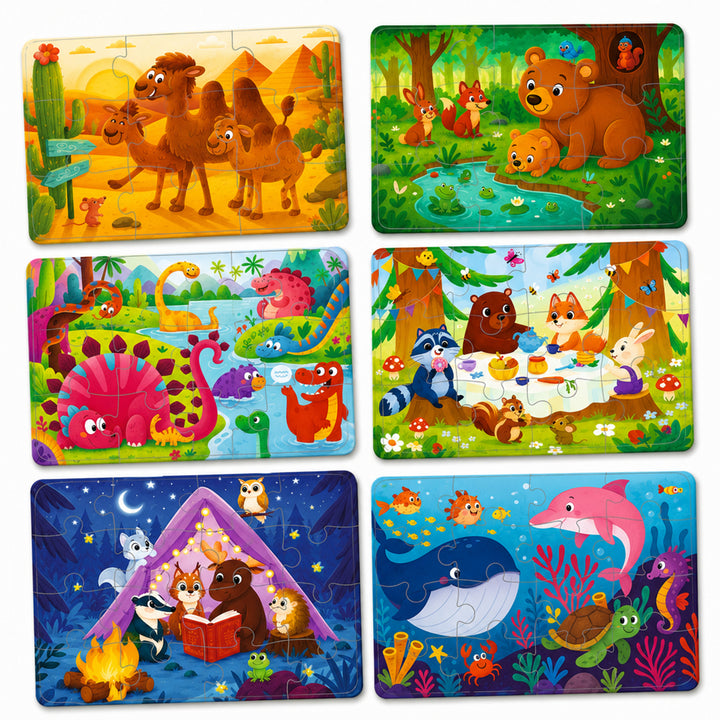 Webby Animal Worlds Level Up Jigsaw Puzzles for Kids | 6 Puzzles in 1 Box, 9, 12 & 16 Pieces, Ages 2+ Years