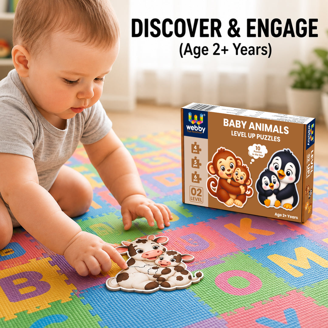 Webby Baby Animals Level Up Jigsaw Puzzle for Kids | 10 Puzzles in 1 Box, 4-6 Pieces per Puzzle, Age 2+ Years