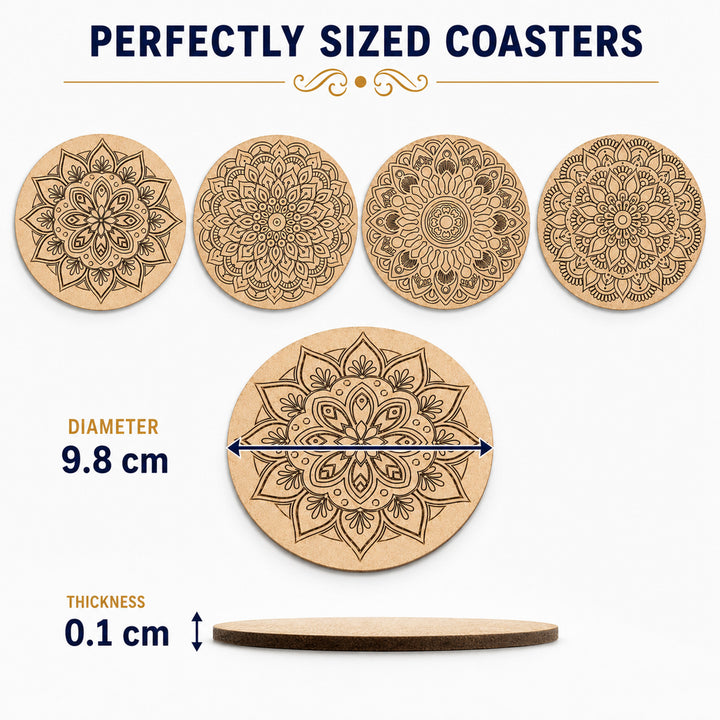 Webby DIY Art and Craft Wooden Mandala Coaster Set | Ages 7+ Years, Includes Paints & Brush, Pre-Engraved Designs, Eco-Friendly Wood, Display Stand Included
