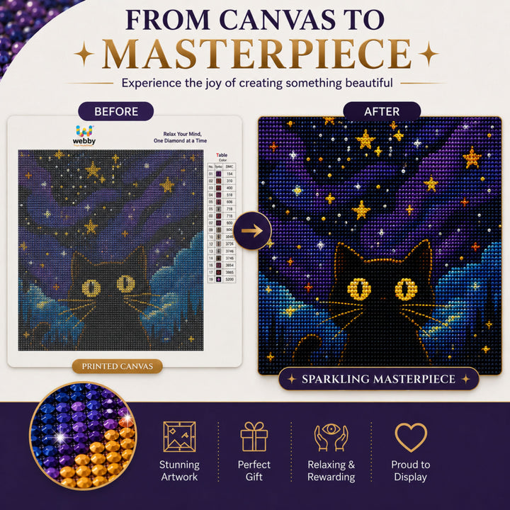 Webby Mystic Cat 5D Diamond Painting Art and Craft Kit | DIY Activity, Waterproof Canvas, 5D Crystal Diamonds, Includes Tools & Tray, Stress Relief