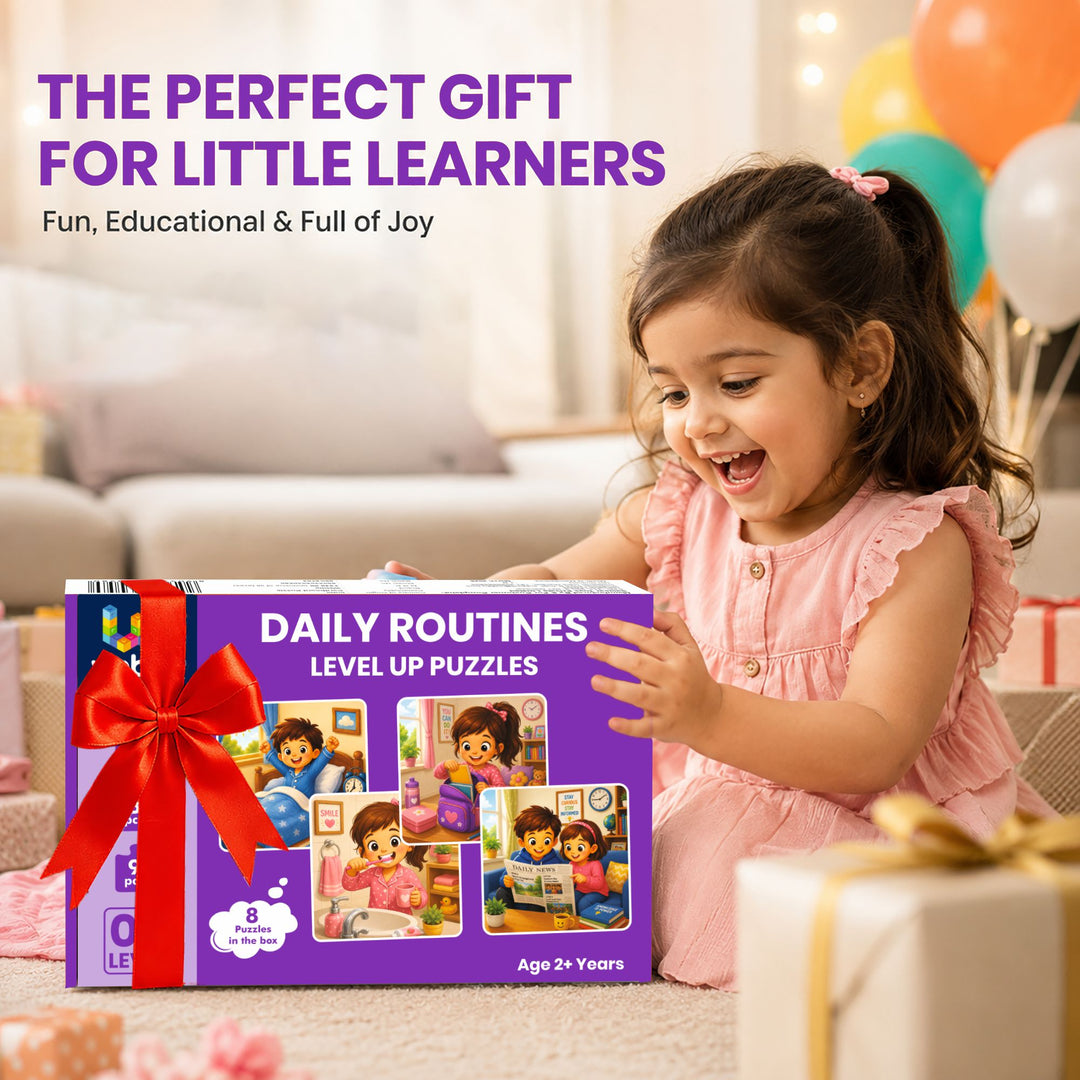 Webby Daily Routines Level Up Jigsaw Puzzle for Kids | 8 Puzzles in Box, 3 Difficulty Levels, 6-9 Pieces per Puzzle, Age 2+ Years