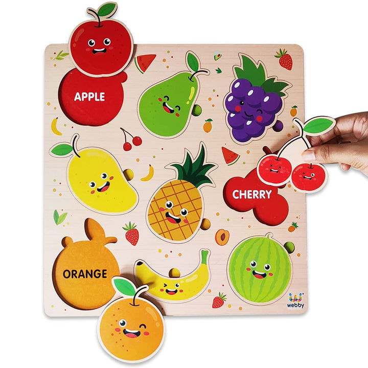 Webby Wooden Educational Colorful Alphabets, Counting Numbers and Fruit Puzzle for Preschool Kids - Set of 3