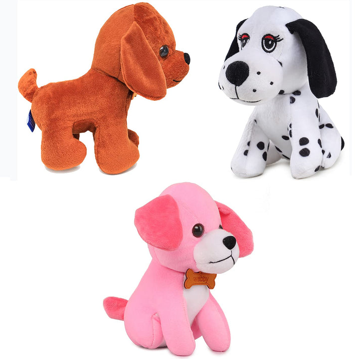 Webby Combo of 3 Plush (White Dalmatian, Pink and Brownie Dog) Soft Toys, Teddy Bear for Kids
