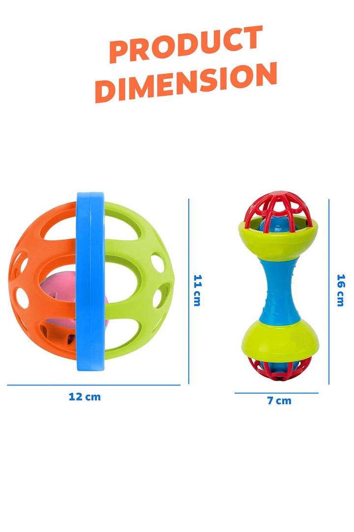 Webby Baby Rattle Ball and Dumbbell Set | Attractive Colourful Play Set | Baby Rattle | Grasp and Shake Toy for Kids