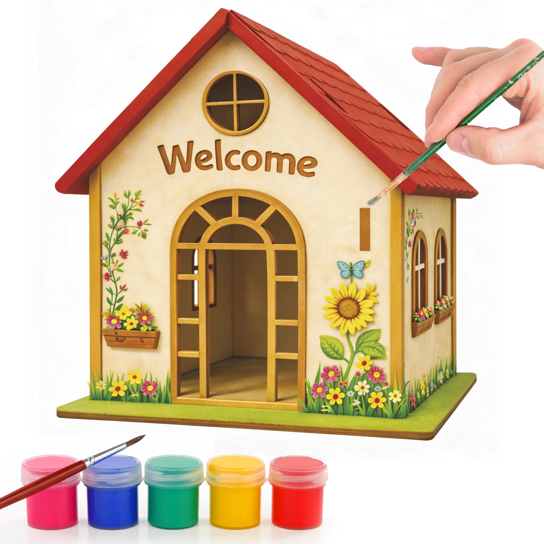 Webby Wooden DIY Paint House Art and Craft Toy | Birthday Return Gift | Colour Paint Activity Kit for Kids