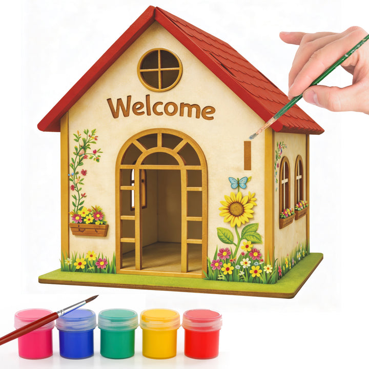 Webby Wooden DIY Paint House Art and Craft Toy | Birthday Return Gift | Colour Paint Activity Kit for Kids