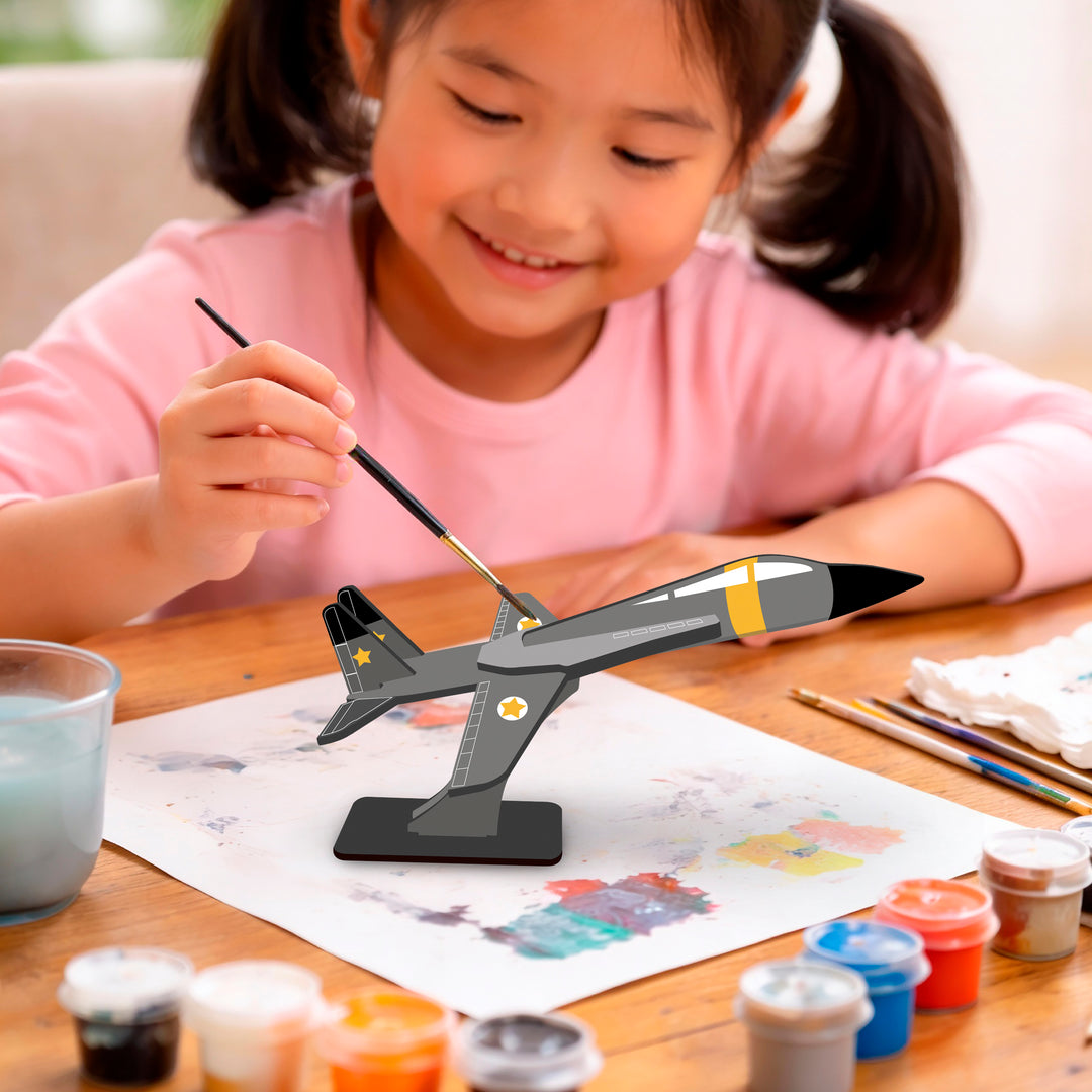 Webby Wooden DIY Paint Fighter Jet Art and Craft Toy | Birthday Return Gift | Colour Paint Activity Kit for Kids