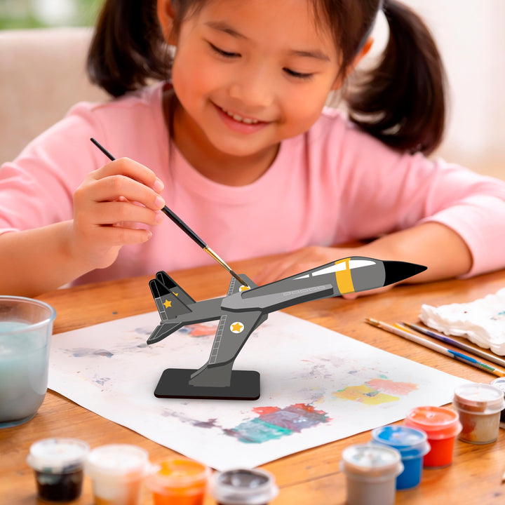 Webby Wooden DIY Paint Fighter Jet Art and Craft Toy | Birthday Return Gift | Colour Paint Activity Kit for Kids