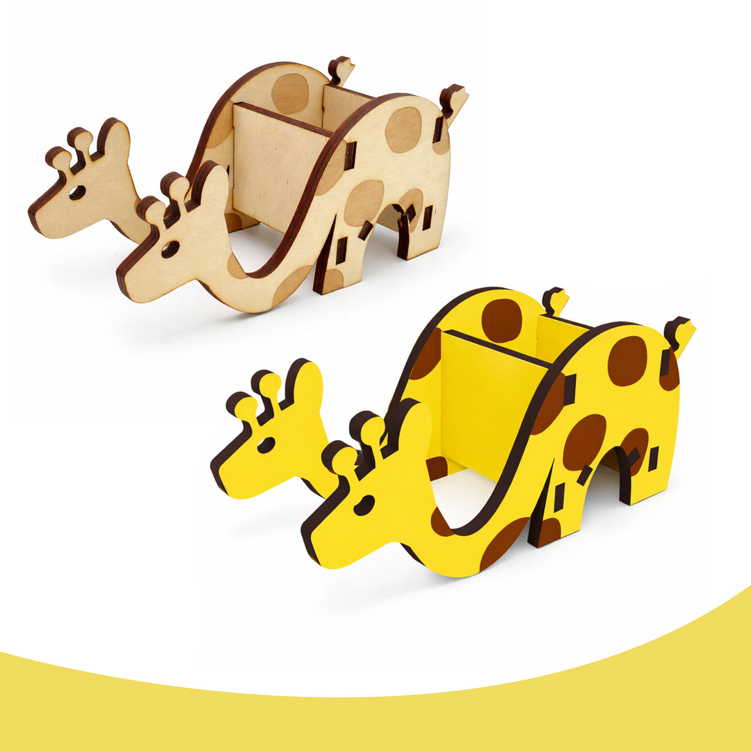 Webby Wooden DIY Paint Giraffe Pen and Pencils Holder Art and Craft Toy | Birthday Return Gift | Colour Paint Activity Kit for Kids