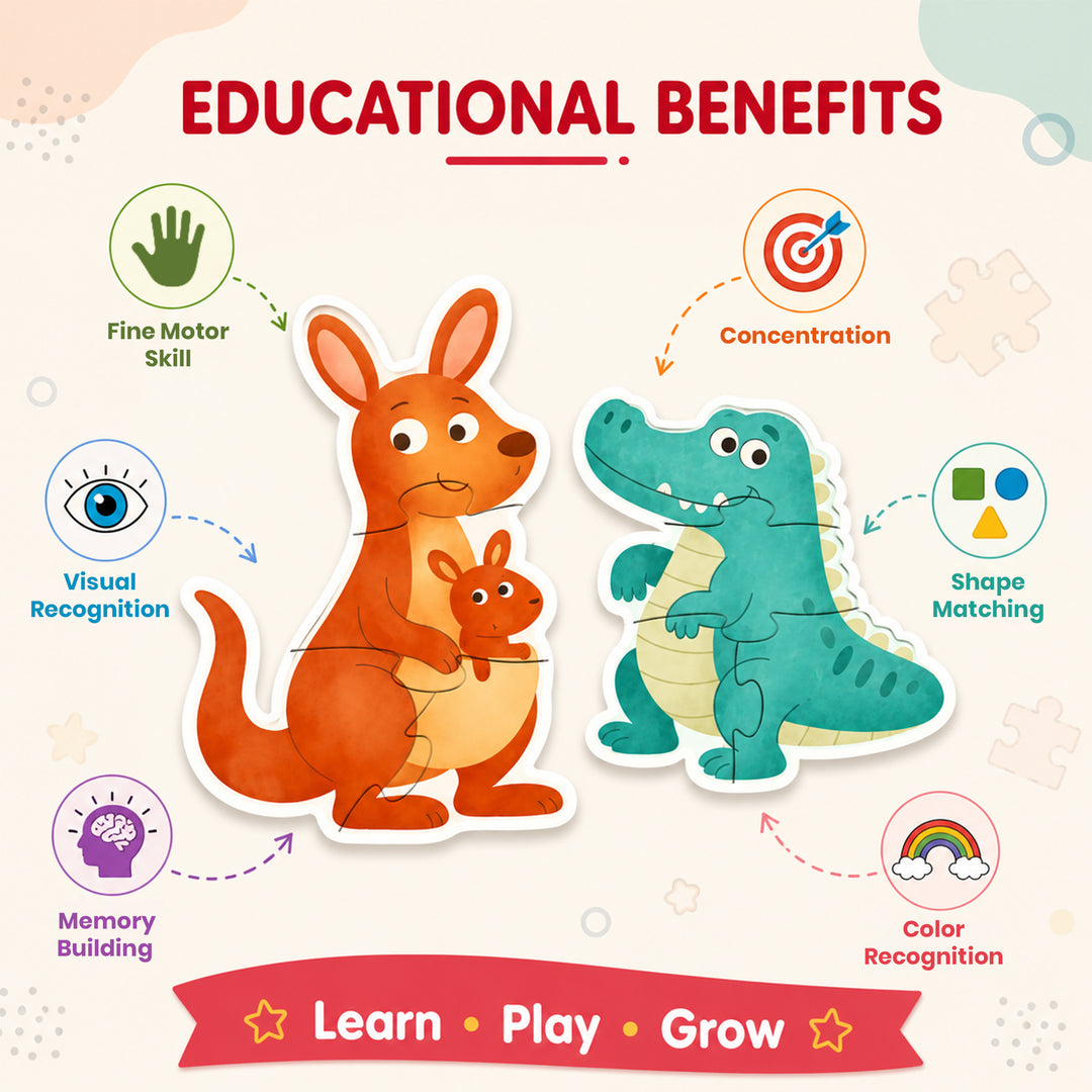 Webby Wild Animals Level Up Jigsaw Puzzles for Kids | 12 Puzzles in Box, 2 to 4 Piece Puzzles, Fine Motor Skills, Montessori Learning, Visual Recognition