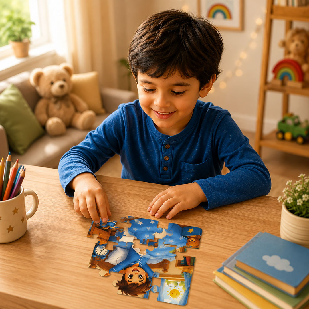 Webby Daily Routines Level Up Jigsaw Puzzle for Kids | 8 Puzzles in Box, 3 Difficulty Levels, 6-9 Pieces per Puzzle, Age 2+ Years