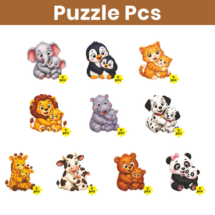 Webby Baby Animals Level Up Jigsaw Puzzle for Kids | 10 Puzzles in 1 Box, 4-6 Pieces per Puzzle, Age 2+ Years