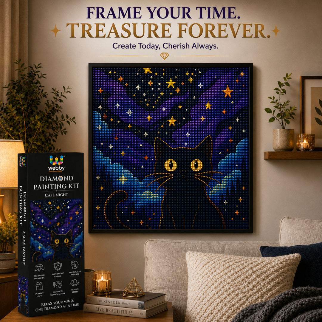 Webby Mystic Cat 5D Diamond Painting Art and Craft Kit | DIY Activity, Waterproof Canvas, 5D Crystal Diamonds, Includes Tools & Tray, Stress Relief