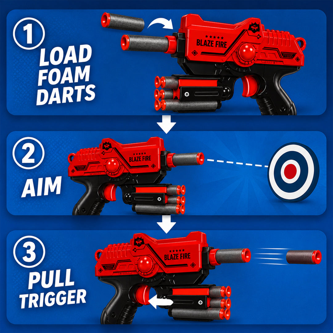 Webby Blaze Fire Foam Dart Blaster Toy Gun for Kids | Rapid Fire, Rotating Drum, Ergo-Trigger, Age 6+ Years, Indoor & Outdoor Fun Visit the Webby Store